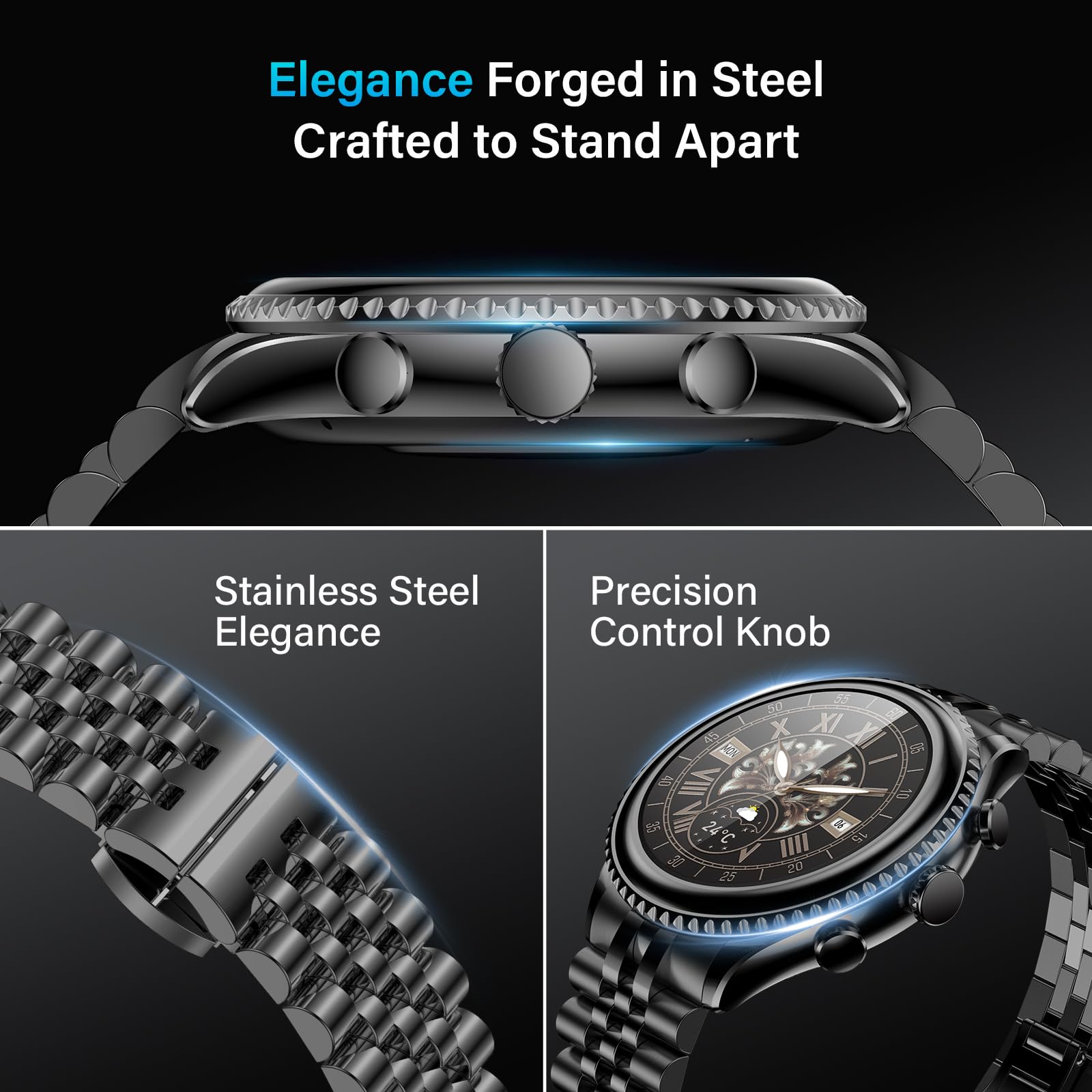 2025 Rotating Bezel Smart Watch for Men with Bluetooth Call, Heart Rate, Blood Pressure, SpO2, Sleep Monitor, Waterproof Round Watch with Encoder Knob, 1.32" AMOLED Display, Compatible Android and iOS