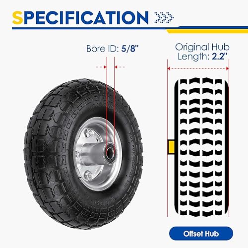 Miniatura 5 de Neumáticos de cortacésped resistentes en rueda de 4.103.50-4 pulgadas con tubo interior de 10 pulgadas, tamaño de buje de 58 pulgadas, cubo de