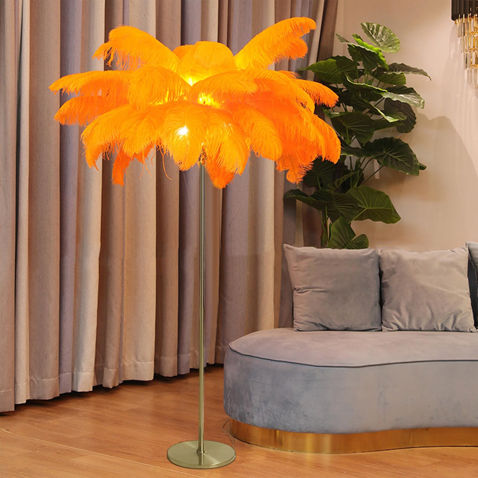 Lampadaire plumes d'autruche haut de gamme à lumière tamisée