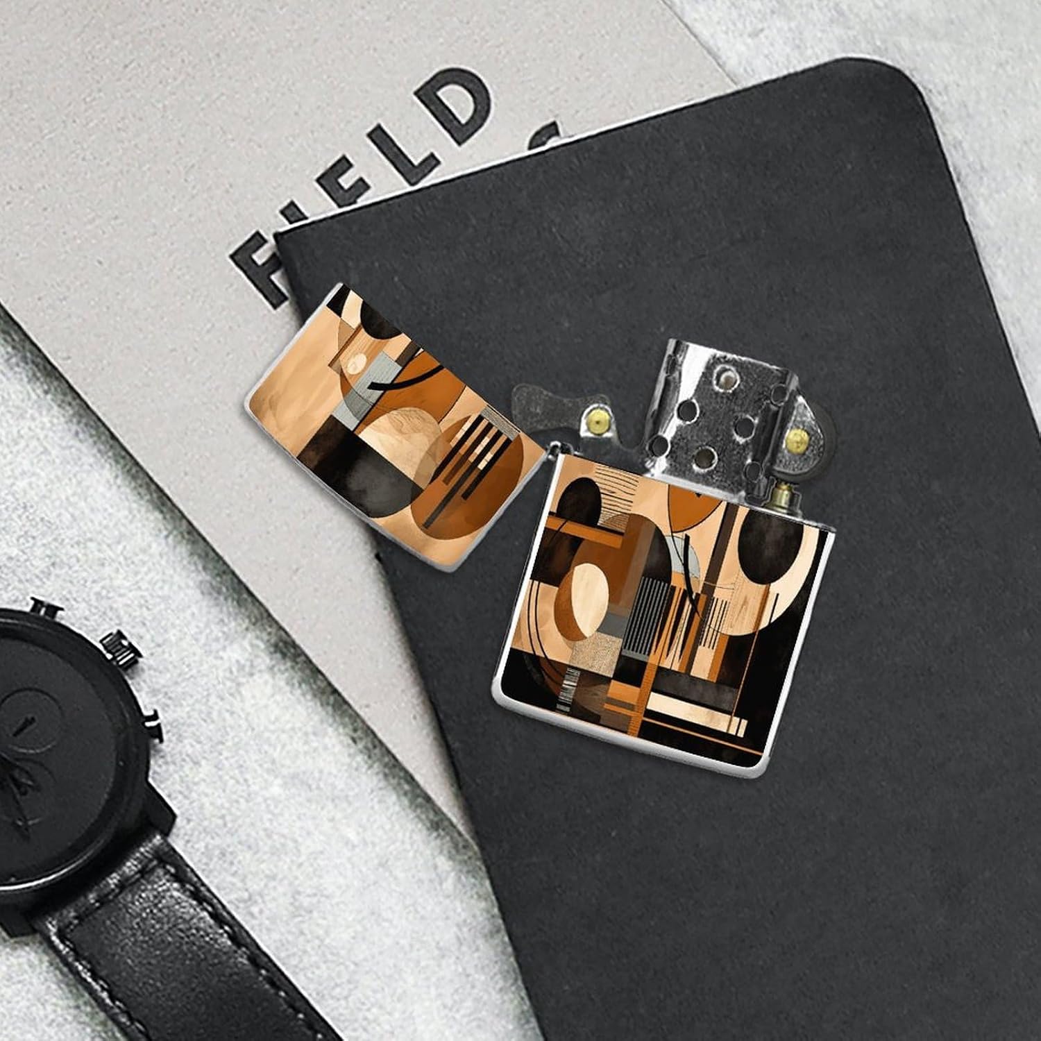 Beige and Black Objects Lighter Case Cover Lighter Shell