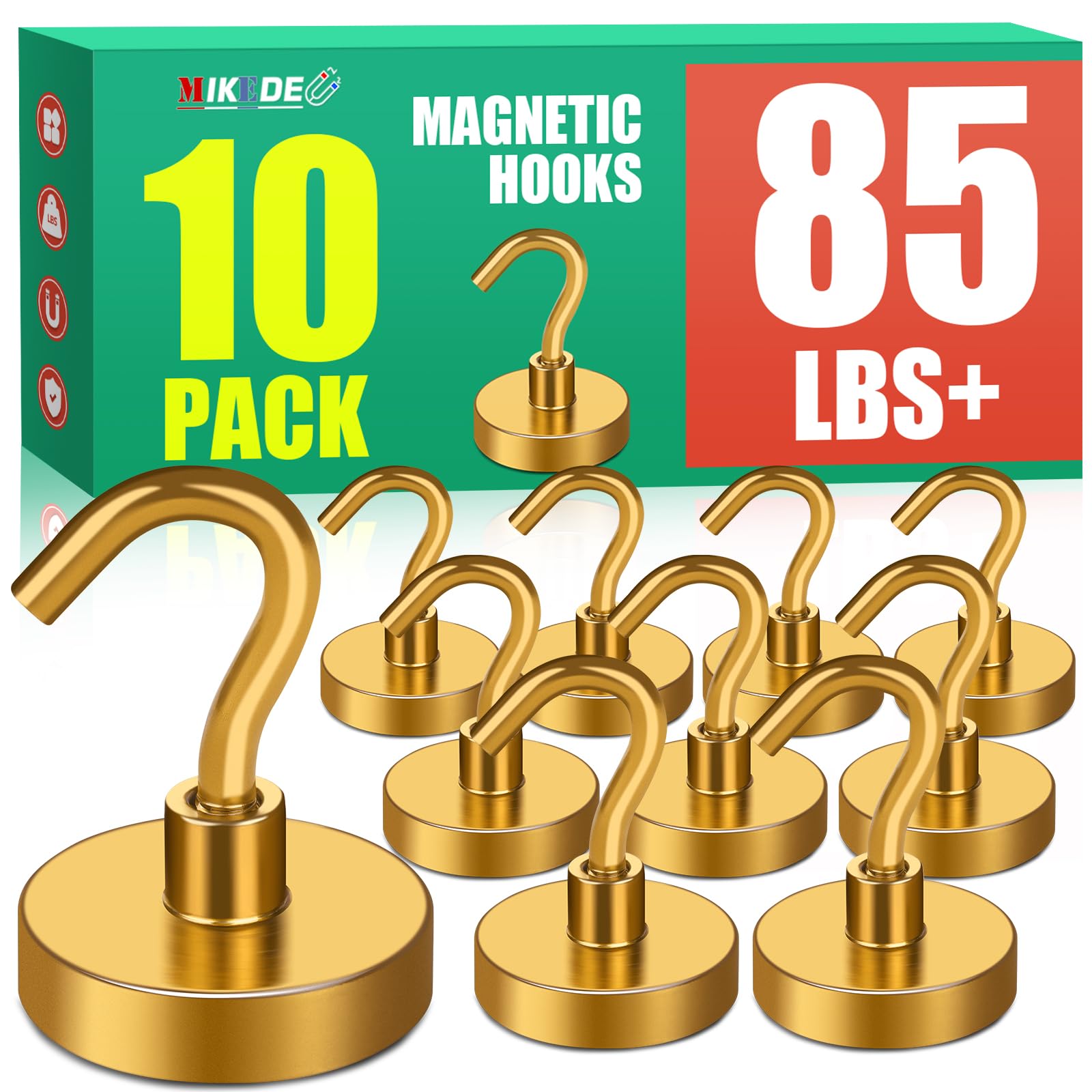MIKEDE Magnetic Hooks Heavy Duty, 85Lbs Strong Magnets with Hooks for Cruise, Super Neodymium Earth Magnets Hooks for Refrigerator Hanging, Magnetic