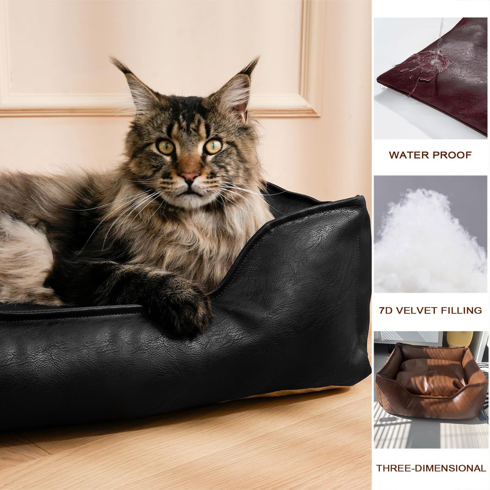 Miękka sofa dla psa, legowisko dla psa, fotel dla małych i średnich psów i szczeniaków, meble dla zwierząt domowych, łóżko dla kota z poszewką ze skóry PU, zdejmowana poduszka, szara, M