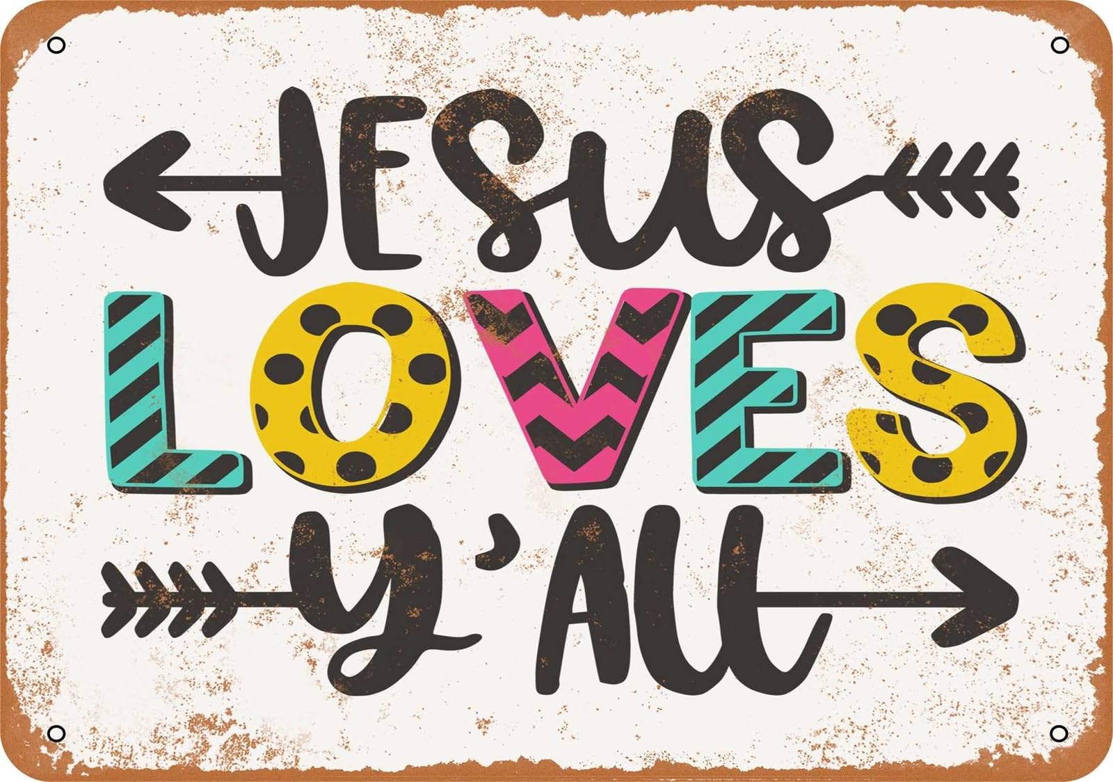 Miaomansenstore Metal Sign - Jesus Loves Y'all - Vintage Look Home Decor