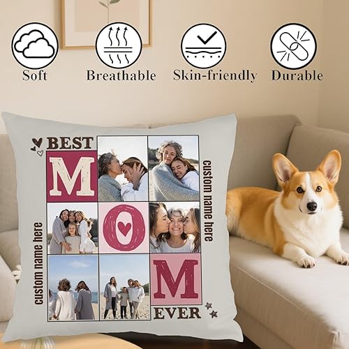 Miniatura 4 de Custom Pillowcase Featuring 6 Pictures and Personalized Message for Mom, Decorative Cushion Providing a Thoughtful Gift for Anniversaries Birthdays