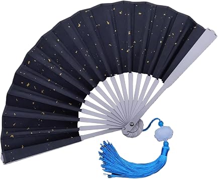 Mini Titanium Fan 7.87 Chinese Style Hand Folding Fan of Silk Fabric 20cm Kung Fu Fan with Window Broken Black