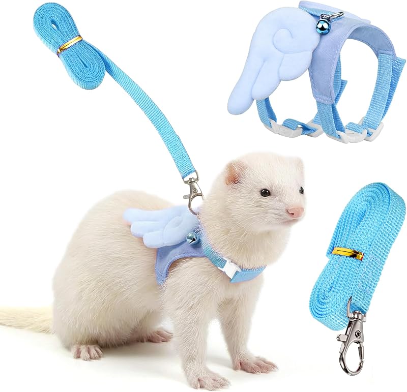 Peitoral com Guia para Pequenos Animais YBEATY com Fivela Ajustável, Sino e Asas Decorativas Azul
