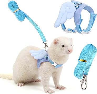 Ferret Harness and Leash Set Small Animals Vest Harness Soft-Harness Leash Vest Set with Bell Guinea Pig Clothes for Baby Ferret Rats Hamster Teacup Chihuahua Mouse Small PetBlue