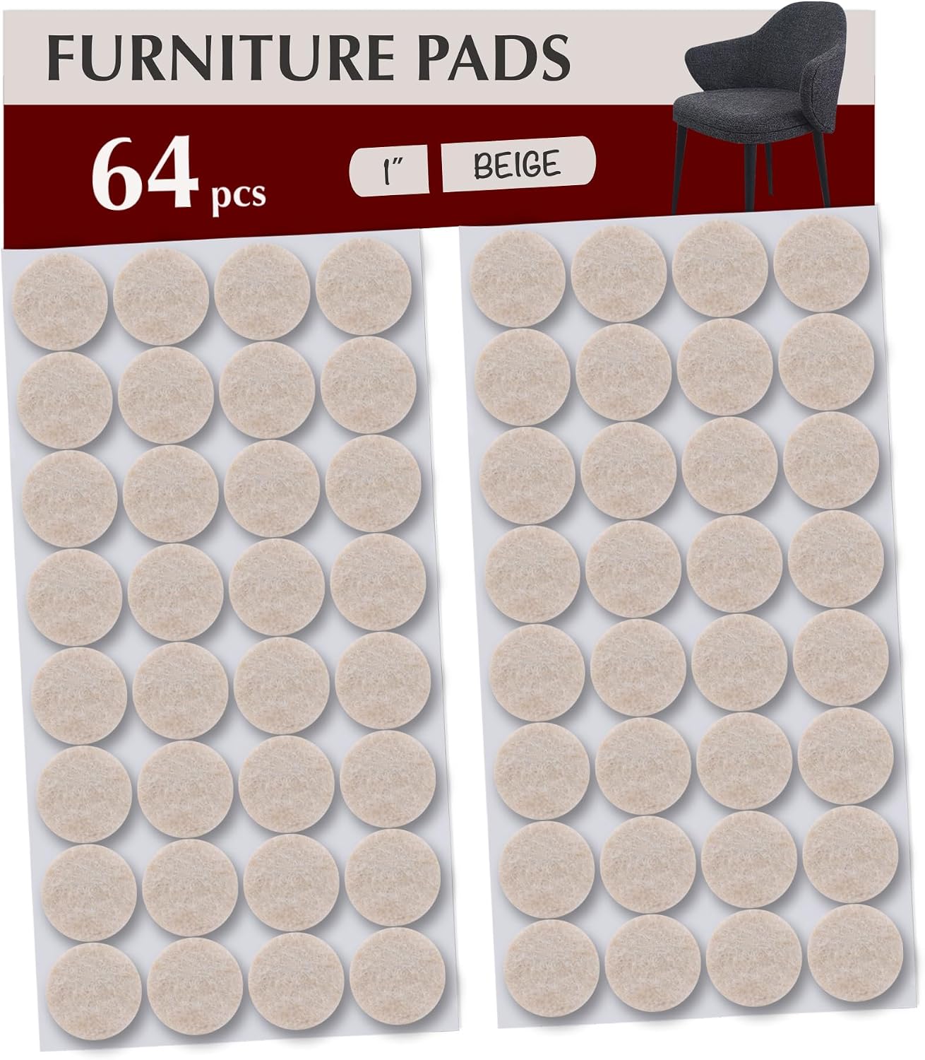 Felt Furniture Pads – 64 pcs Beige – Chair Leg Floor Protectors – Felt Pads