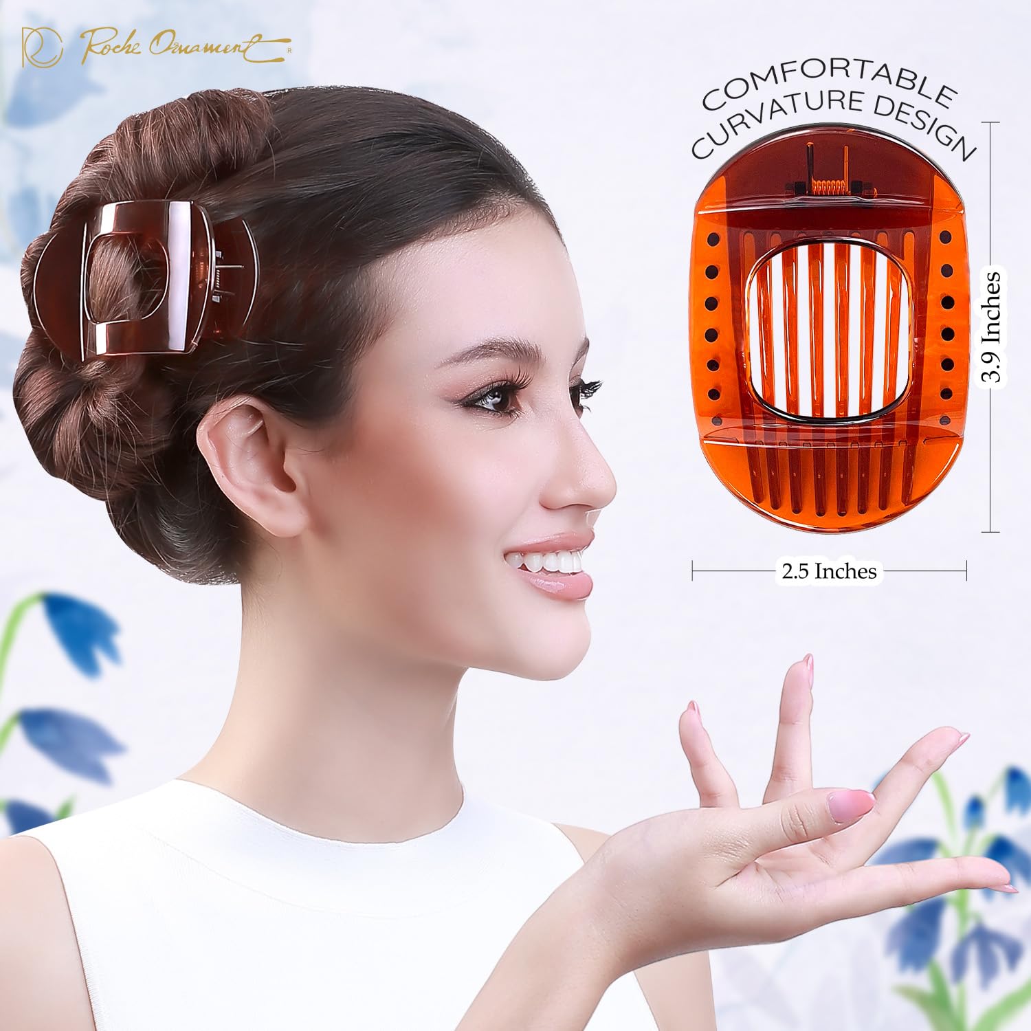 RC ROCHE 6 Pcs Flat Claw Hair Clips for Women Thick Hair French Round Duckbill Square Secure Strong Hold Grip Clamps Barrettes Curved No Slip No Crease Styling Cute Extra Jumbo XL - Image 2