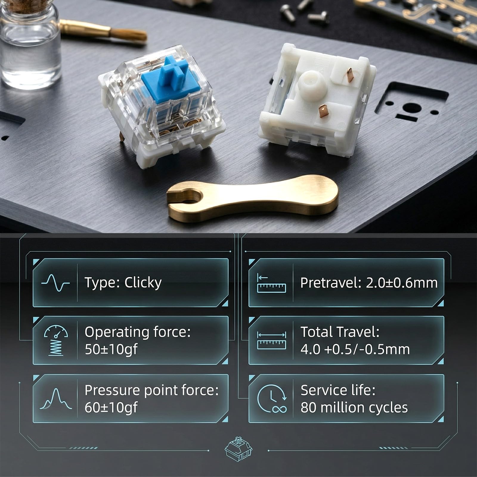 36 Transparente Blaue Achse Switches 3-Pin Klickend Taktil Mechanisch Präzises Tippen DIY-Ersatzset Für 3D-Druck-Gaming-Tastaturen