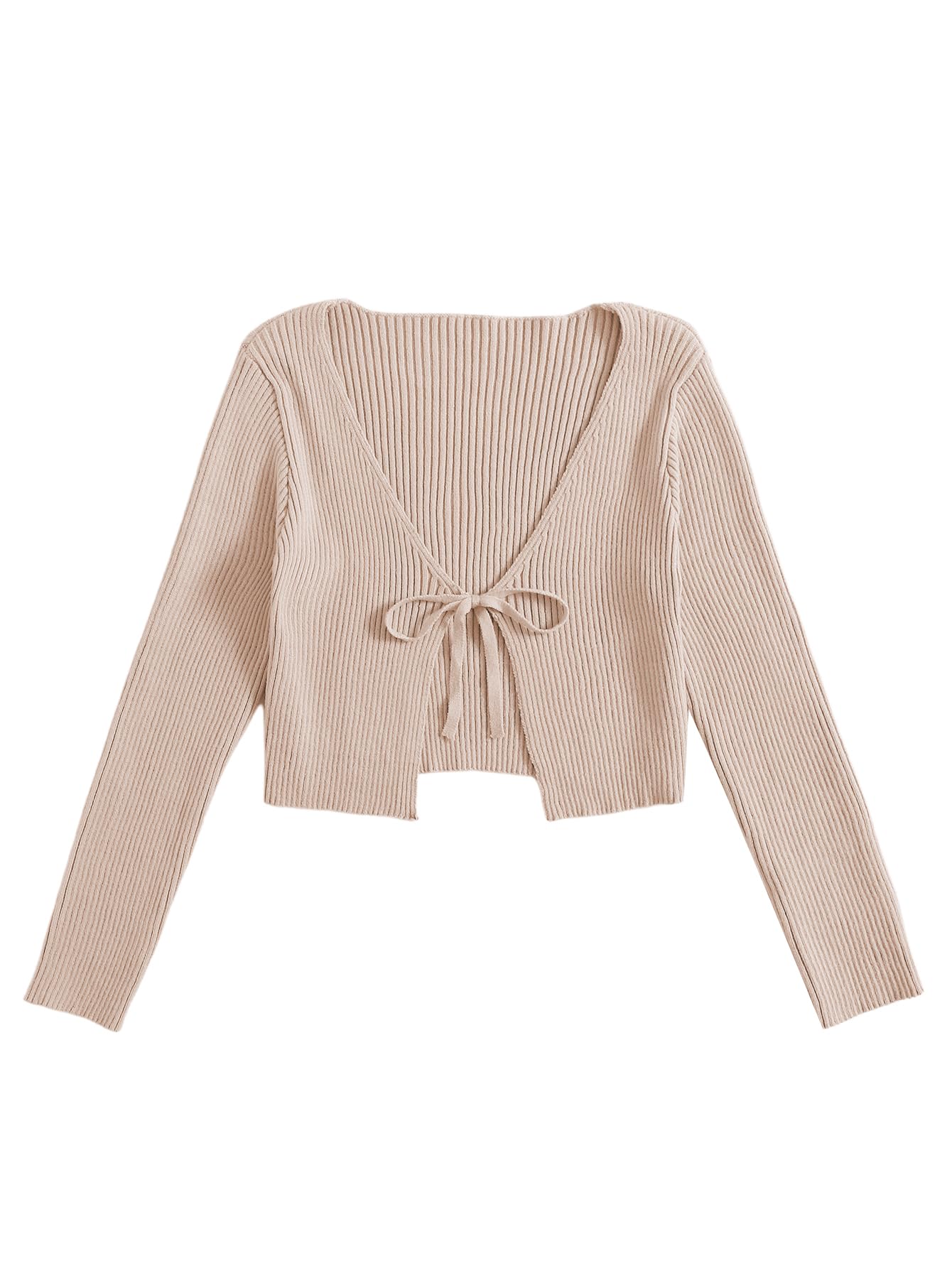 FloernsWomen's Tie Front Long Sleeve Rib Knit Shrug Sweaters Cardigan Crop Top