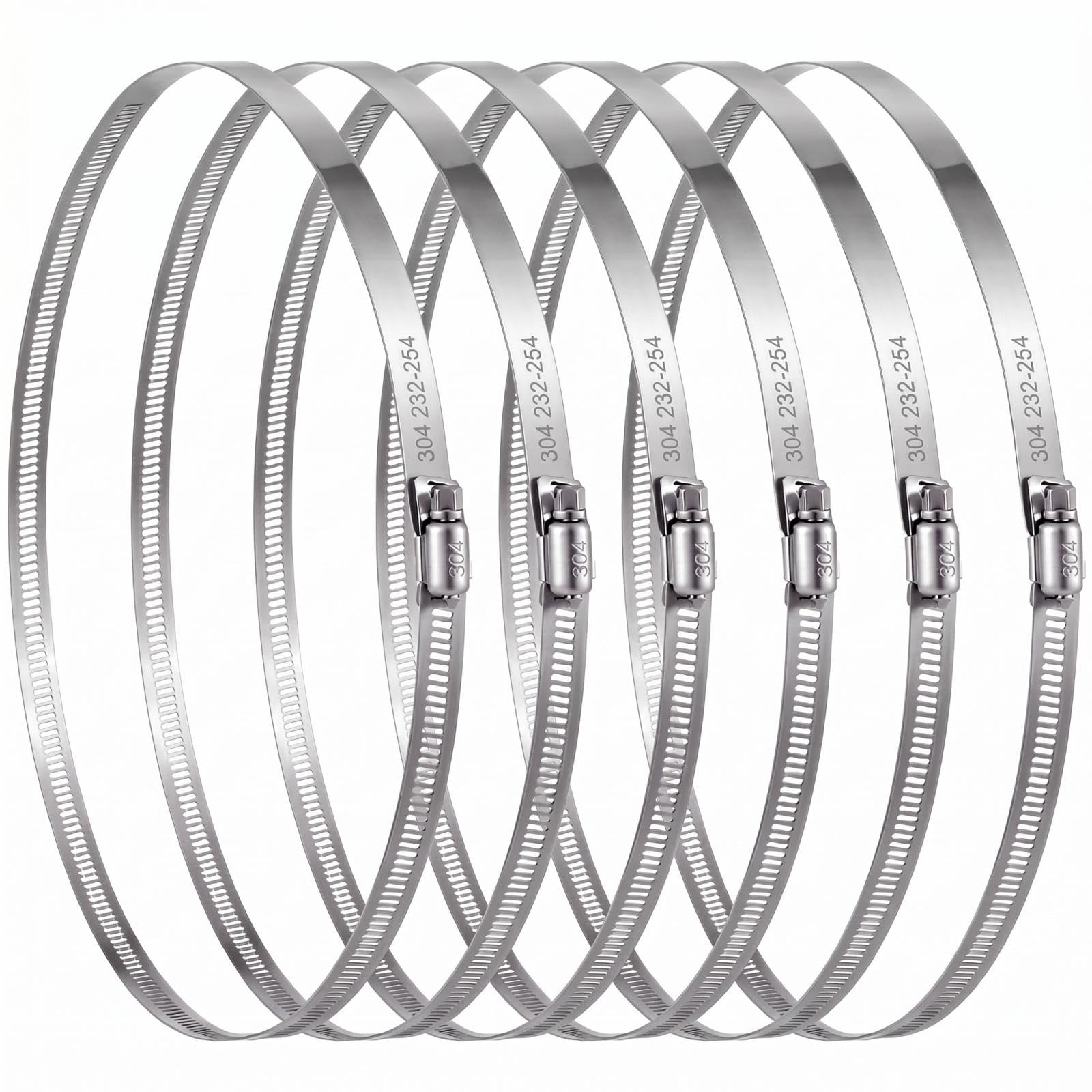 Boao Adjustable 304 Stainless Steel Duct Hose Clamp, 6 Pieces, 10 Inch