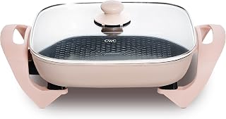 COOK WITH COLOR Electric Skillet - 12" x 12" Ceramic Nonstick Pan, PFAS-Free, 1400W, Tempered Glass Lid, Variable Temperature, Removable Heating Probe, Cool-Touch Handles, Blush