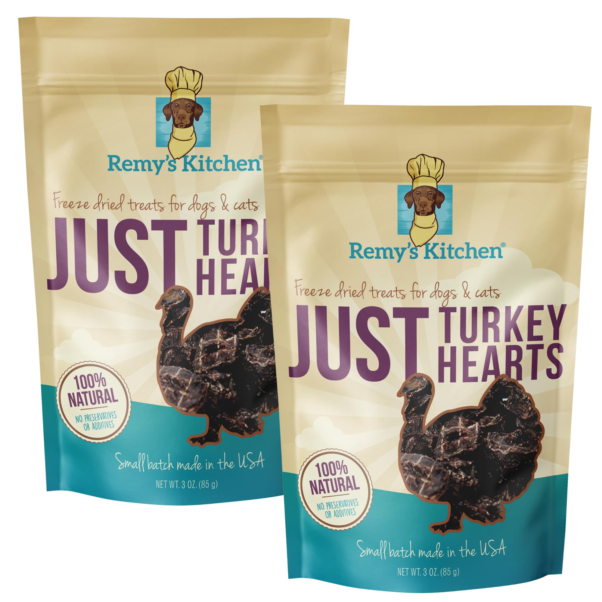 Remy’s Kitchen Freeze Dried Dog Treats – Turkey Hearts, Single Ingredient, All-Natural, USA Sourced, Human-Grade, Grain-Free High-Protein Training
