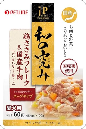 Amazon ジェーピースタイル ドッグフード 和の究み 犬用レトルト 国産ささみフレーク 国産牛肉 さつまいも 人参入り 60グラム X 12 まとめ買い ジェーピースタイル ウェット 通販