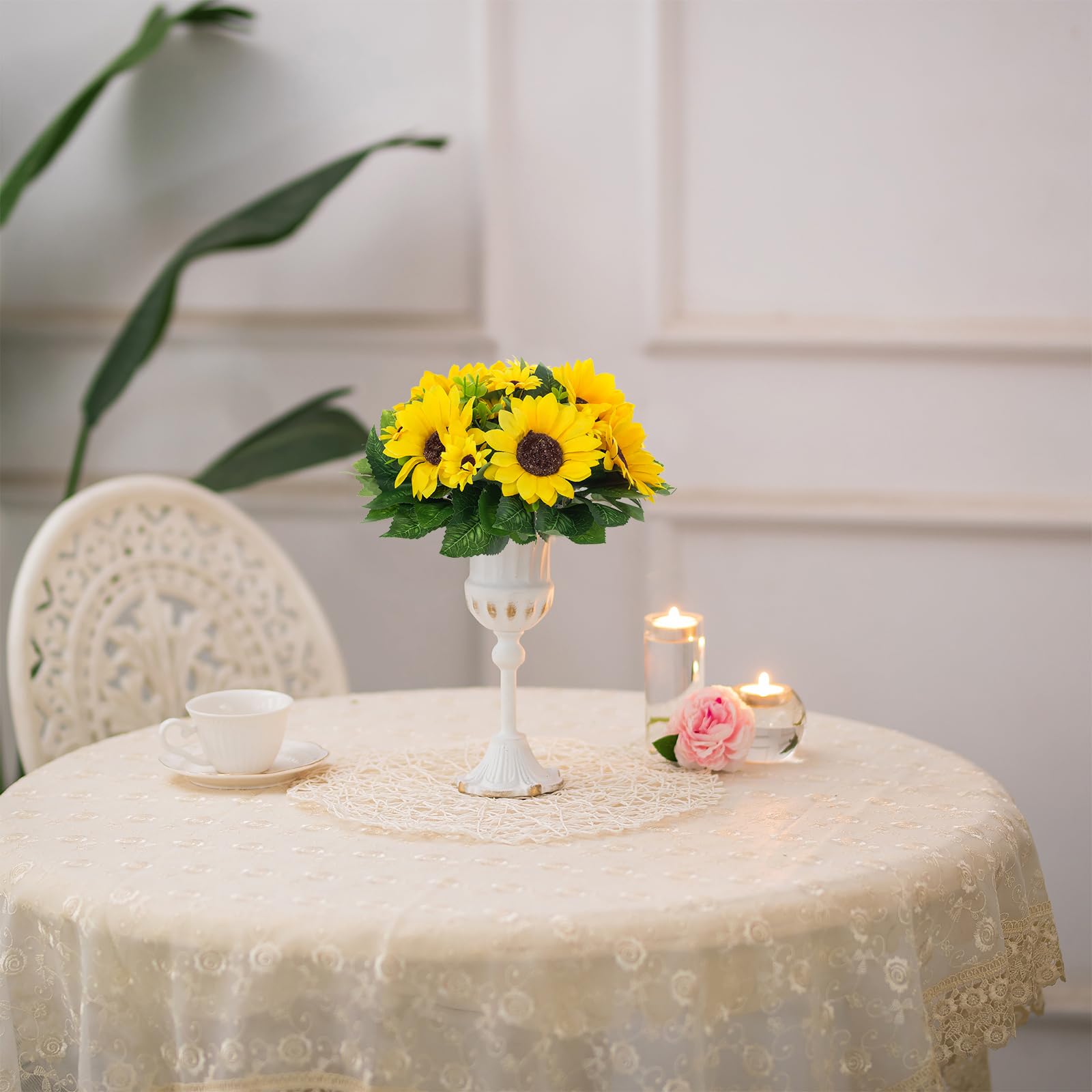 BETESSIN 100pz Girasoli Finti Piccoli con Stelo per Decorazione 90pz Etichette Adesive per