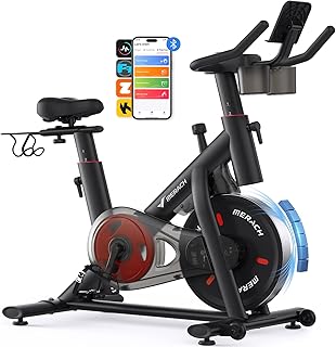 MERACH Bicicleta Estática en Casa con Resistencia Ajustable, Bicicleta Estatica Silenciosa con Monitor LED, Cómodo Cojín de Asiento, App Propia, Capacidad de 136 kg, Entrenamiento Aeróbico