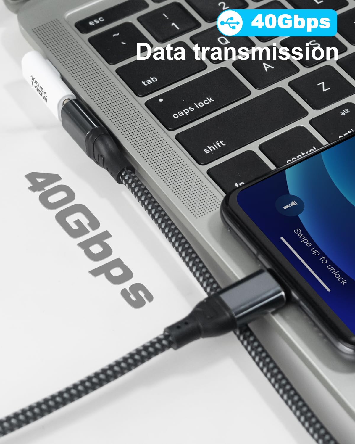 3-pack USB C 90 graden adapterkit, 40 Gbps gegevensoverdracht, 240 W