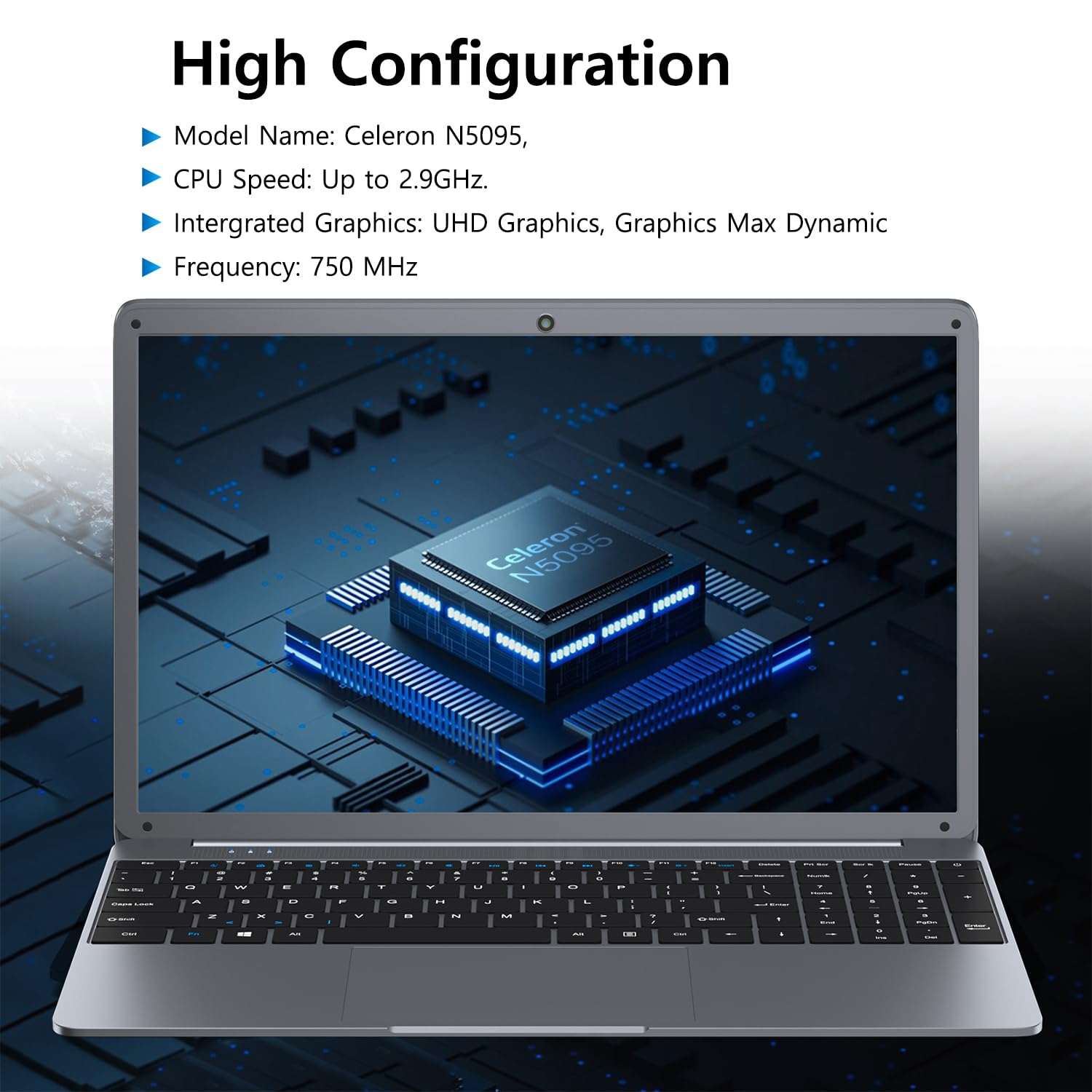 SGIN Laptop 15.6 Inch, 512GB SSD 12GB DDR4 Laptops Computer with Celeron N5095 Quad-Core Processor(up to 2.9 GHz), 2.4/5G Wi-Fi, Type-C, 1920 * 1080 IPS Screen, 2*USB3.2, BT4.2, 53200mWH Battery — view 6