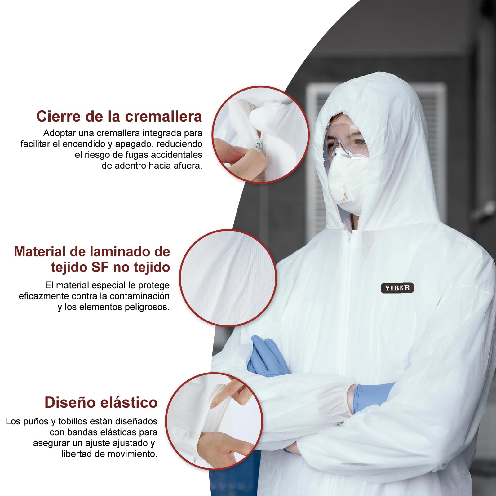 Image secondaire de Combinaison de Protection Jetable YIBER - Hazmat Suit en 7 Tailles