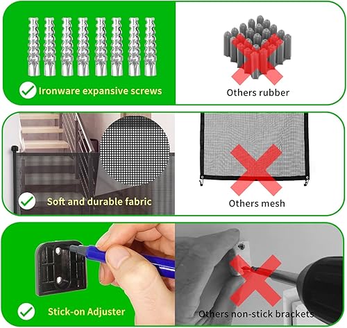 Miniatura 6 de Puerta retráctil mejorada para bebés para escaleras, 34 pulgadas de alto se expande 55 pulgadas de ancho, solución de seguridad ideal para perros,