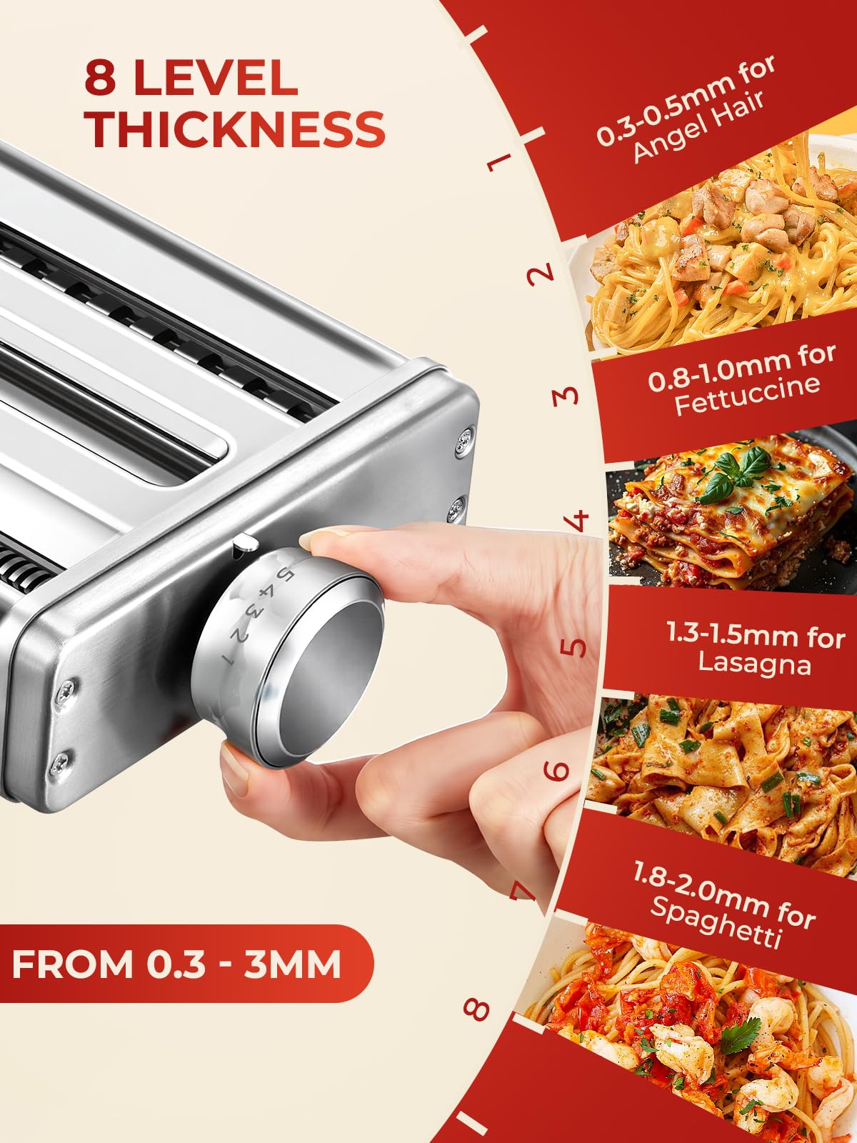 FOHERE 3 in 1 Pasta Zubehör für KitchenAid Standmixer, Edelstahl Nudelaufsatz Set für KitchenAid Nudelvorsatz, Inkl FettuccineSchneider, SpaghettiSchneider & Nudelwalze