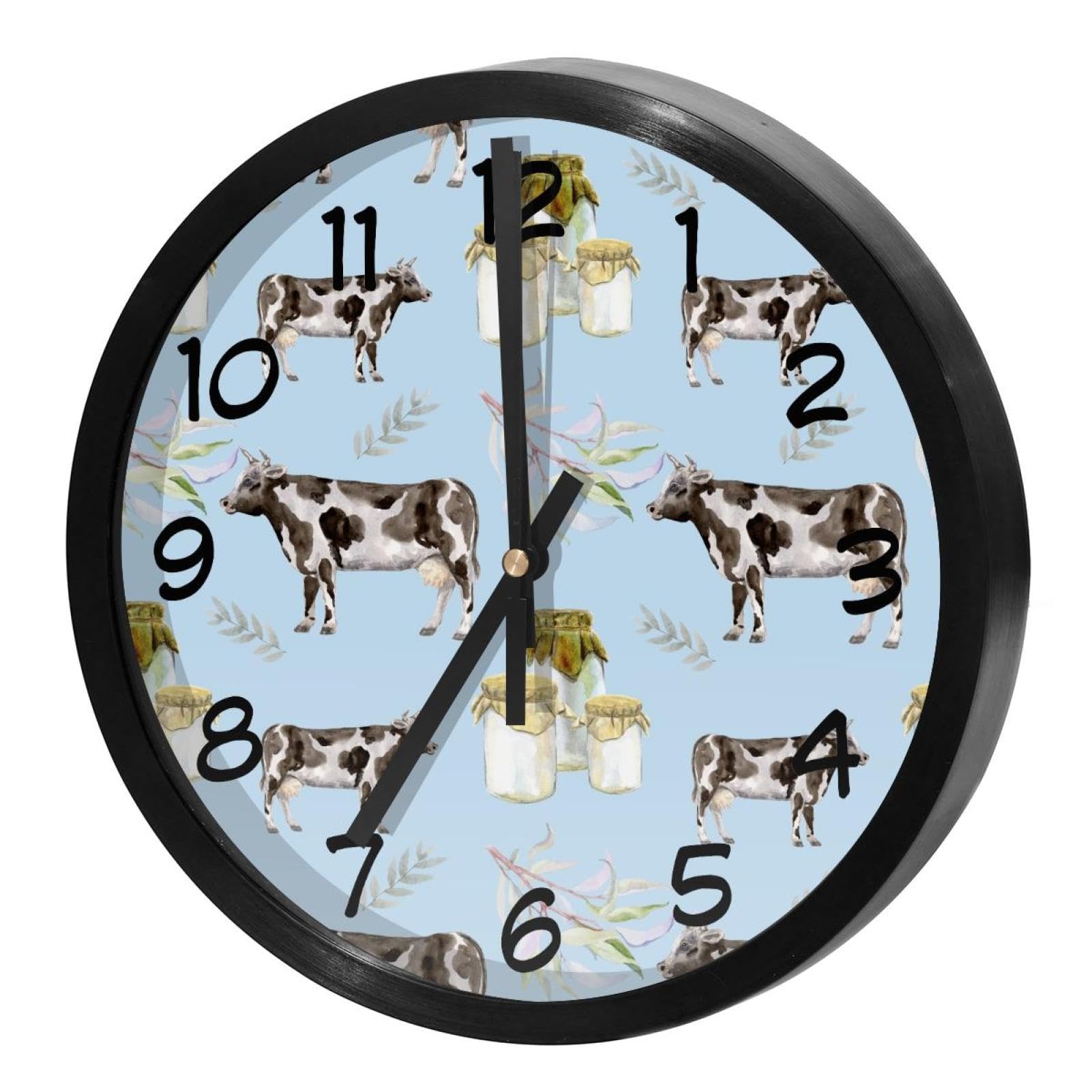 Horloge murale silencieuse à quartz motif vache aquarelle pour la décoration de la cuisine
