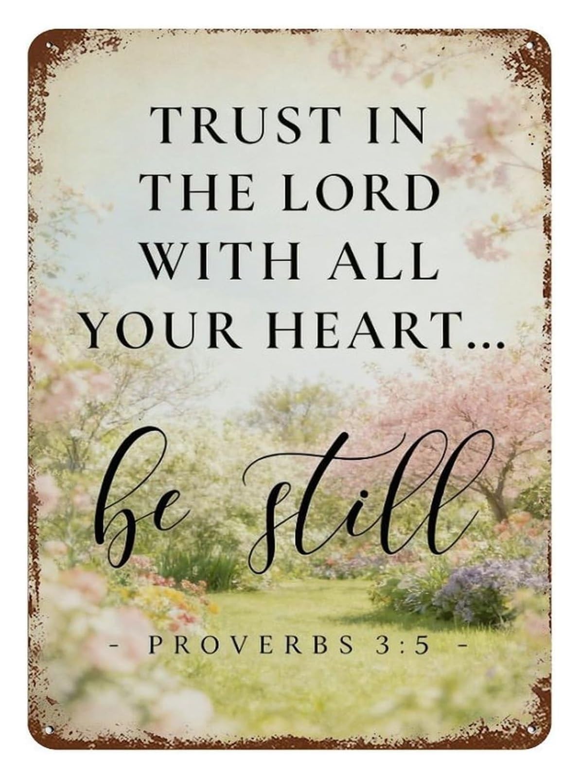 NWPNLXEA Trust In The Lord Proverbs 3 5 Inspirational Bible Verse Metal Sign Vintage Floral Wall-Art For Christian Home Church Bedroom 8 X 12 inch