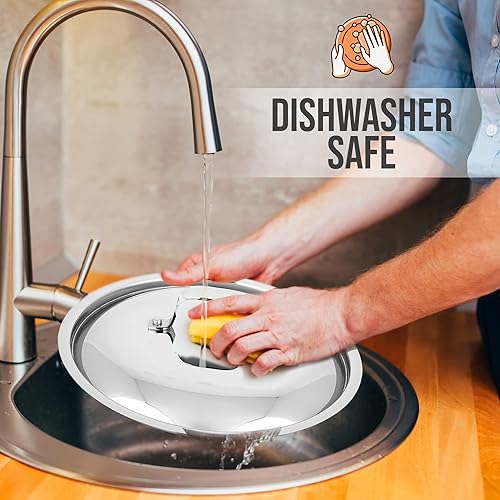 Miniatura 5 de Nutrichef Tapa de olla de acero inoxidable, resistente y duradera, resistente a las manchas, tapa de olla para saltear con asa, funciona con ollas y