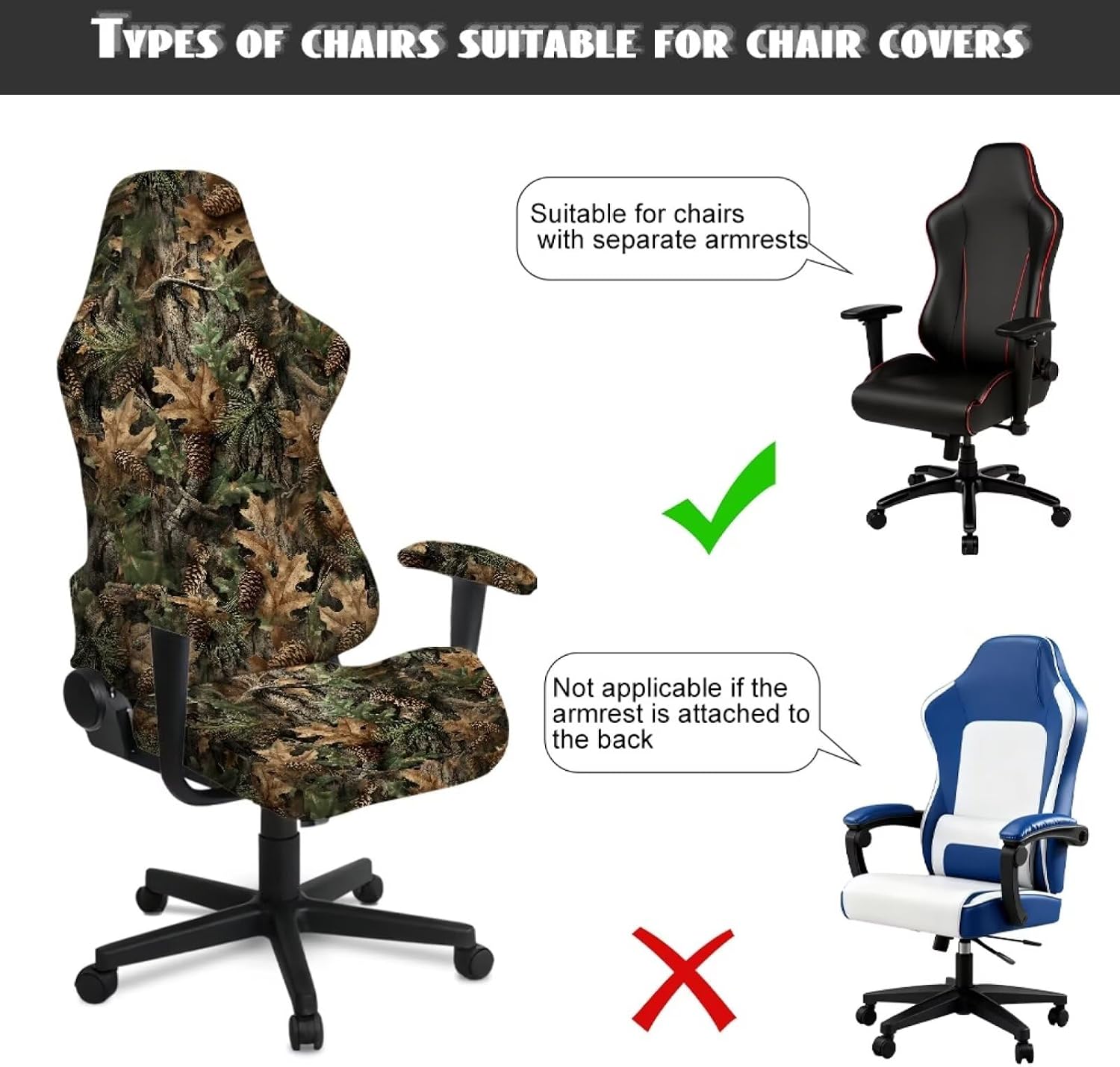 Hunting Pinecone Leaf Print Gmaing Chair Slipcovers with Armrest Cover Anti-Dust Stretch Elastic Gamer Armchair Protector Covers for Home Office Decor