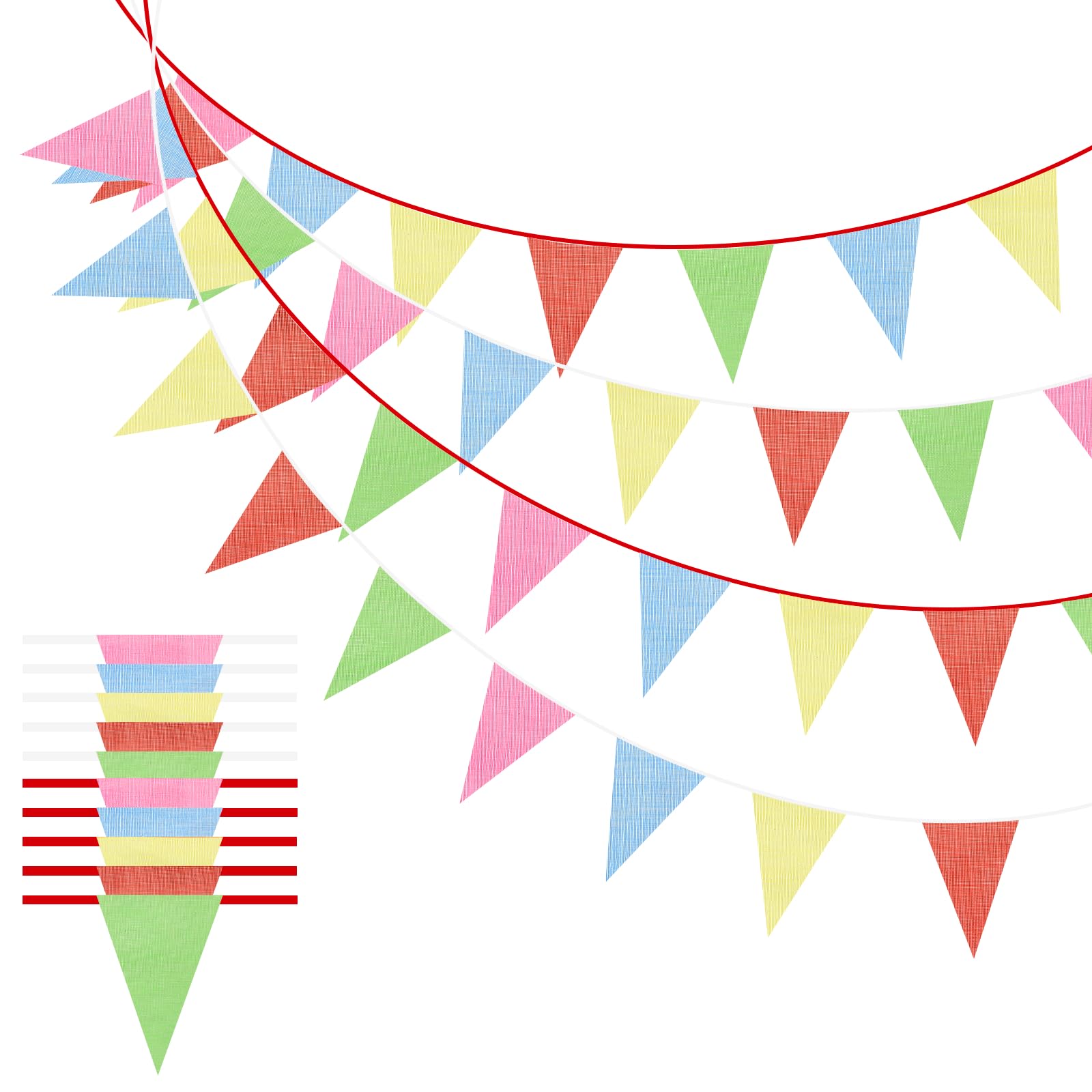 Wimpelkette, dreieckig, Banner, Flaggen, Girlande, Wimpelschnur, passend für (Hochzeit, Geburtstag, Karneval, Event, Party, Dekoration), 50 m, 4 Stück, Farbe: Rot/Weiß