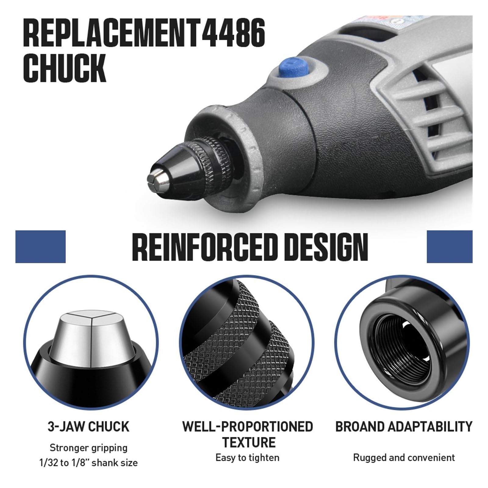 Portabrocas sin llave de 1/32 "a 1/8", repuesto 4486 y 4485, herramienta rotativa de vástago, Kit adaptador de cambio rápido Compatible | C