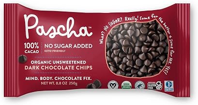 Pascha Organic 100% Cacao Baking Chips - Unsweetened Dark Chocolate - Sugar-Free, Keto, Vegan Baking Chocolate - Single Ingredient, Rainforest Alliance Certified - Allergen-Free, (Pack of 6)