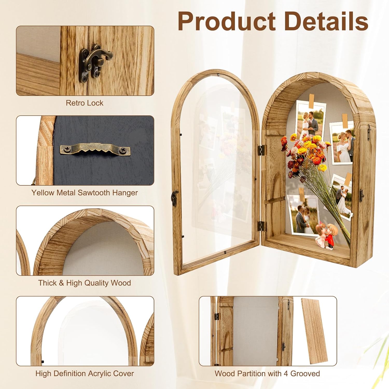 10 x16 Shadow Box Frame, Sturdy Rustic Memory Display Case with Linen Back and Removable Shelves, Picture Frame Wedding Bouquet Memorabilia Medals Photos