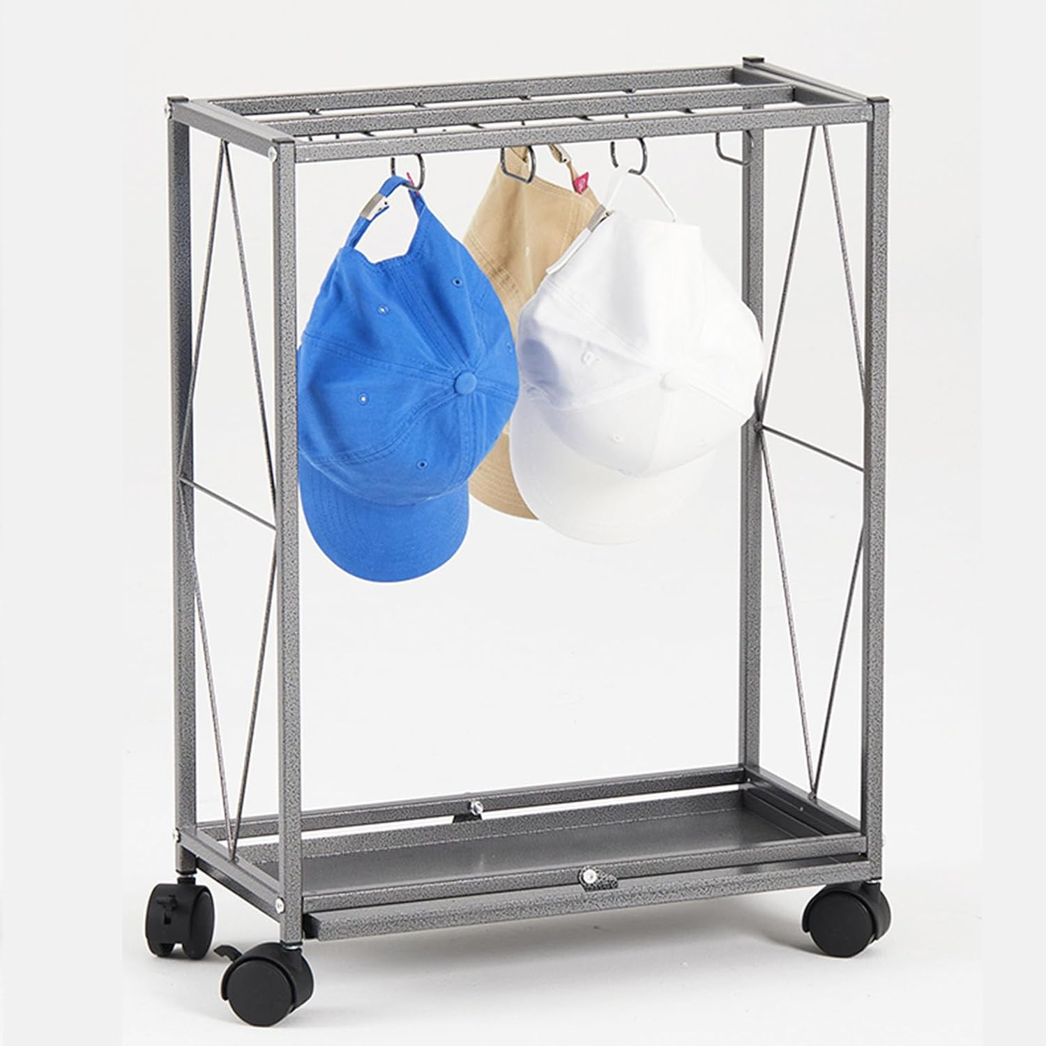 Umbrella Holder Cane Stand Rack, Metal Basket Organizer with Drip Tray, Rolling Storage Bucket for Home and Office, Umbrella Hooks and Shelf