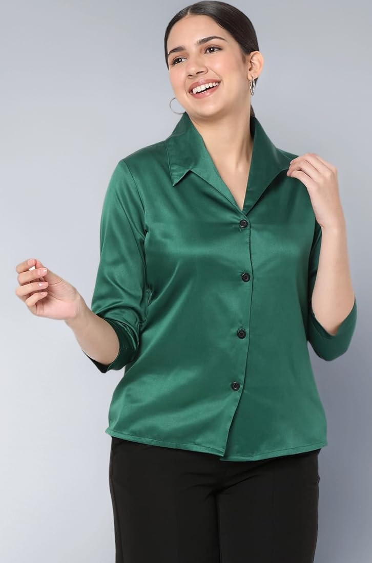 green emerald velvet dress Buy Smarty Pants Women's Silk Satin Bottle Green Color Long Point Collar  Formal Shirt. (Small) at Amazon.in