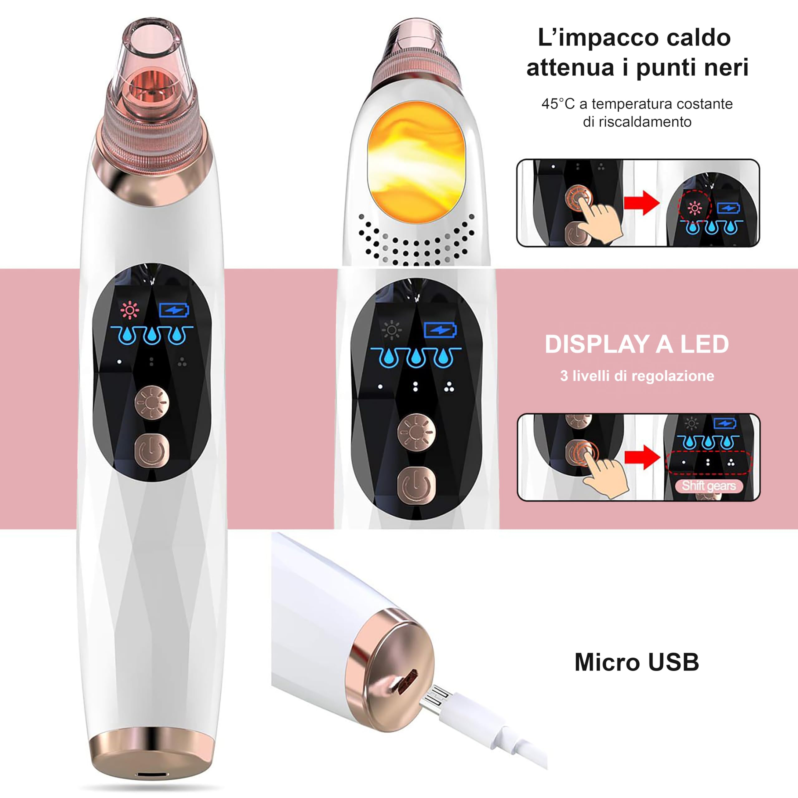 Aspiratore Punti Neri con Rullo di Giada Trattamento Professionale Pulizia Viso Rimozione Acne Set Skincare
