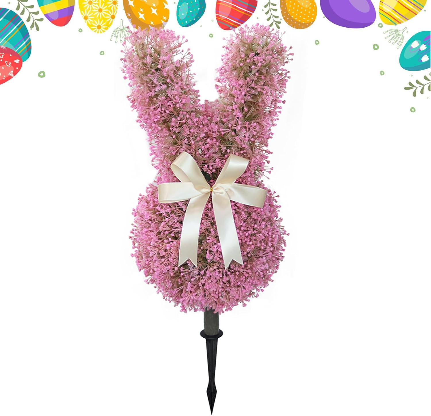 Garden Topiary, Faux Valentine Bush Statue, Decorative with Ground Stake Base, Artificial Greenery Yard Ornament Display, Cute Bunny Decor with Charming Design, Entryway Accent for Home