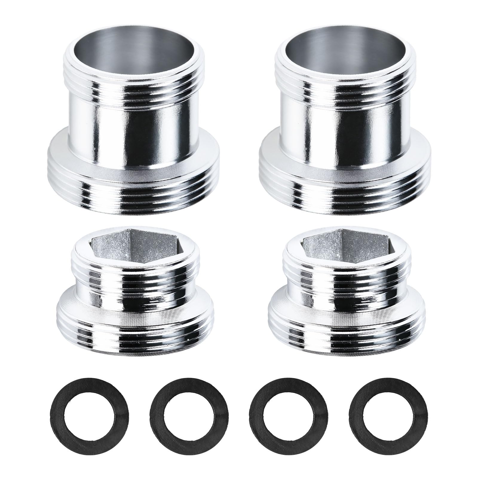 4 Pcs M18 to M22 Faucet Adapter - 2 Regular and 2 Extended, Double Threaded Adapter in Brass, Tap Adapter for Kitchen Faucet Aerator, Water Filter, Hoses, with 4 Rubber Seals