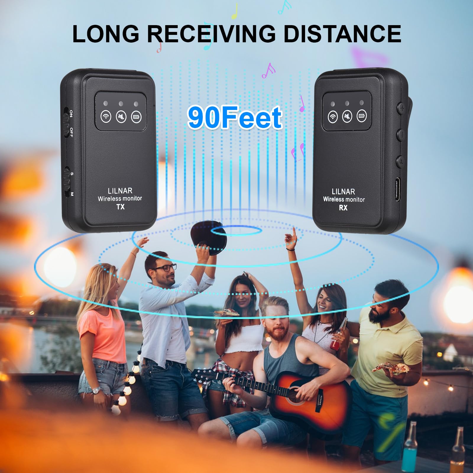Sistema inalámbrico de monitor de oído 2.4G Sistema IEM inalámbrico con transmisor receptor Emparejamiento automático Monitor de oído profesional para computadora Teléfono Tarjeta de sonido Ban