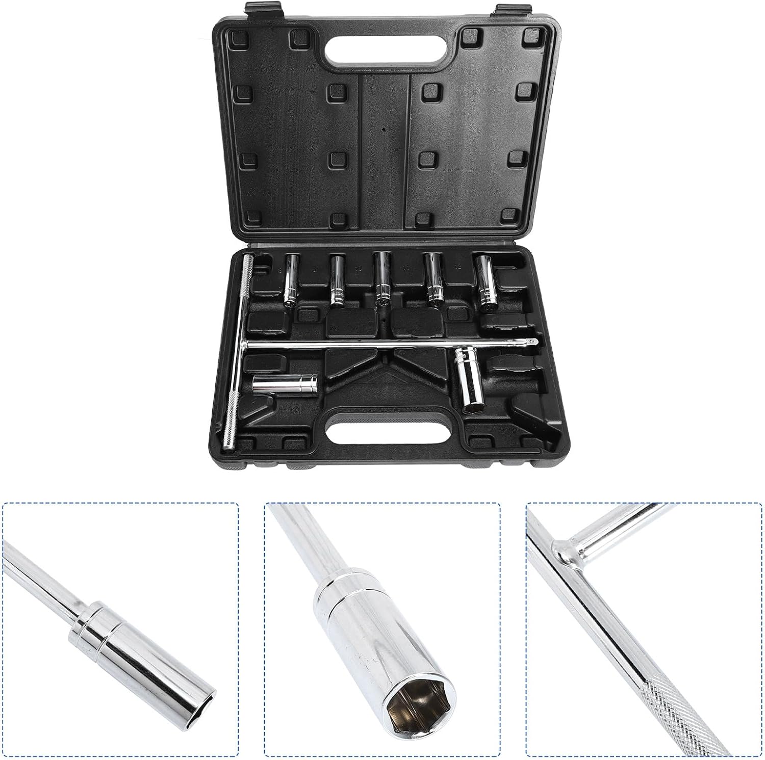 9pcs Metric T-handle Socket Wrench Set Chrome Vanadium Steel Metal T Type Ratchet Spanner Hand Tool for Home Repair and Mechanical Maintenance