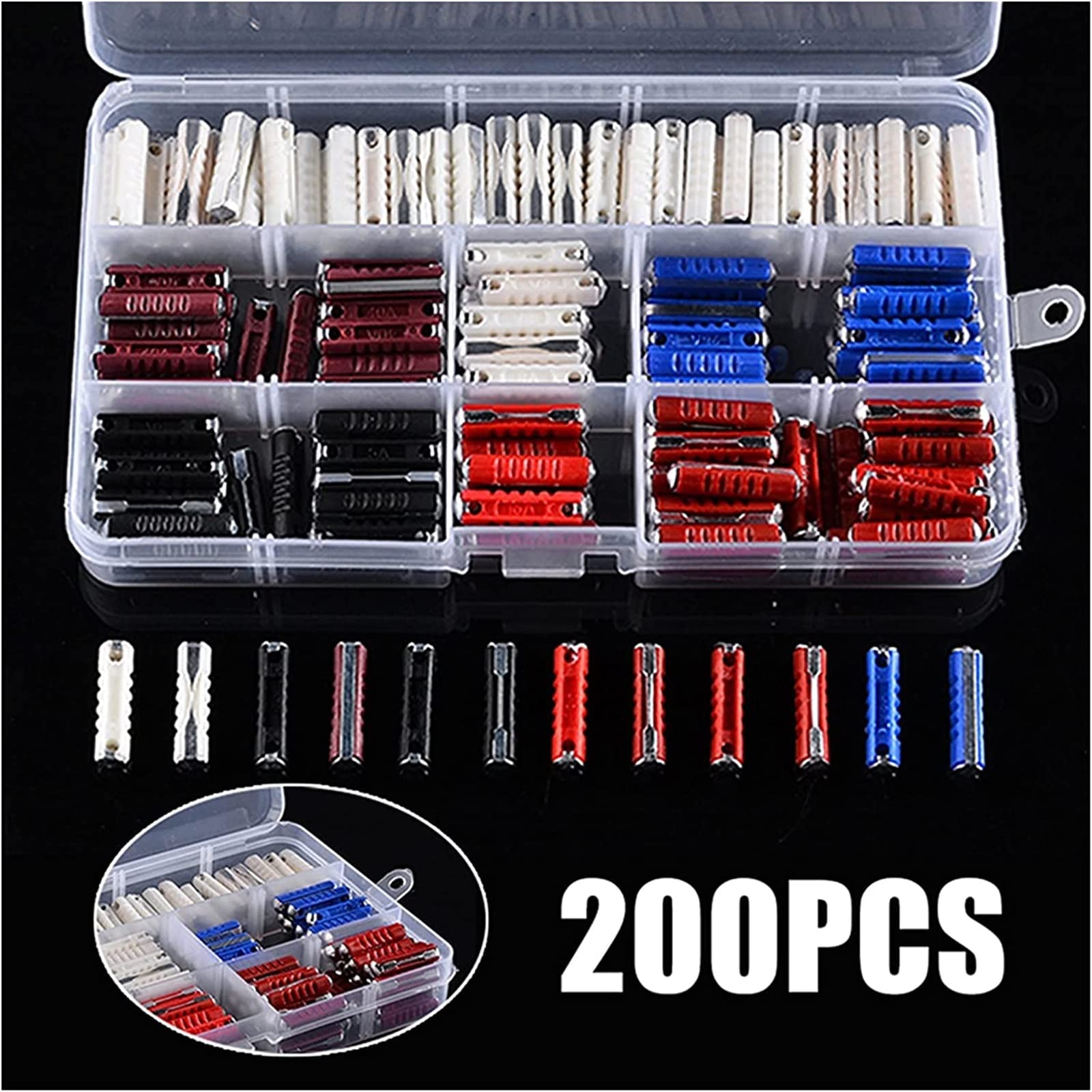 200pcs 5 Tipos de fusibles de cerámica Kit de Surtido de fusibles continentales eléctricos 5A 8A 16A 25A 40AMP for Coche de Dos Ruedas