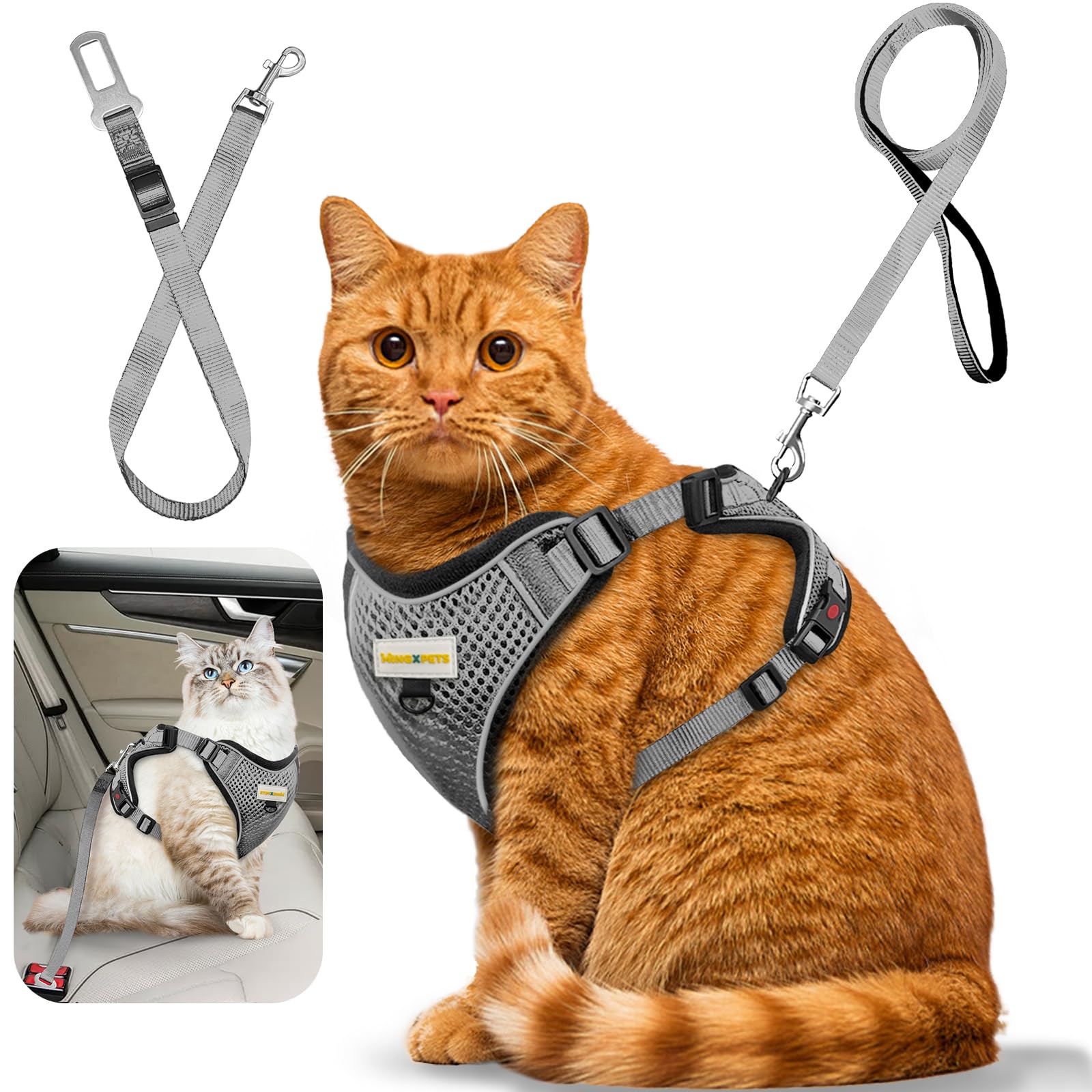 MingXpets Cat Harness and Leash for Walking, Retractable Cat Harnesses and Leash Set Escape Proof, Breathable Soft Kitten Small Large Harness for