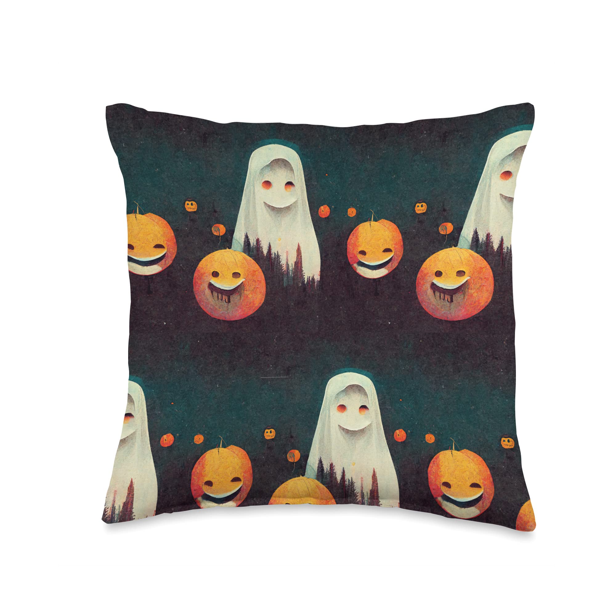Funny Halloween Decorations and FanwareFunny Scary Pumpkins and Ghosts Throw Pillow, 16x16, Multicolor
