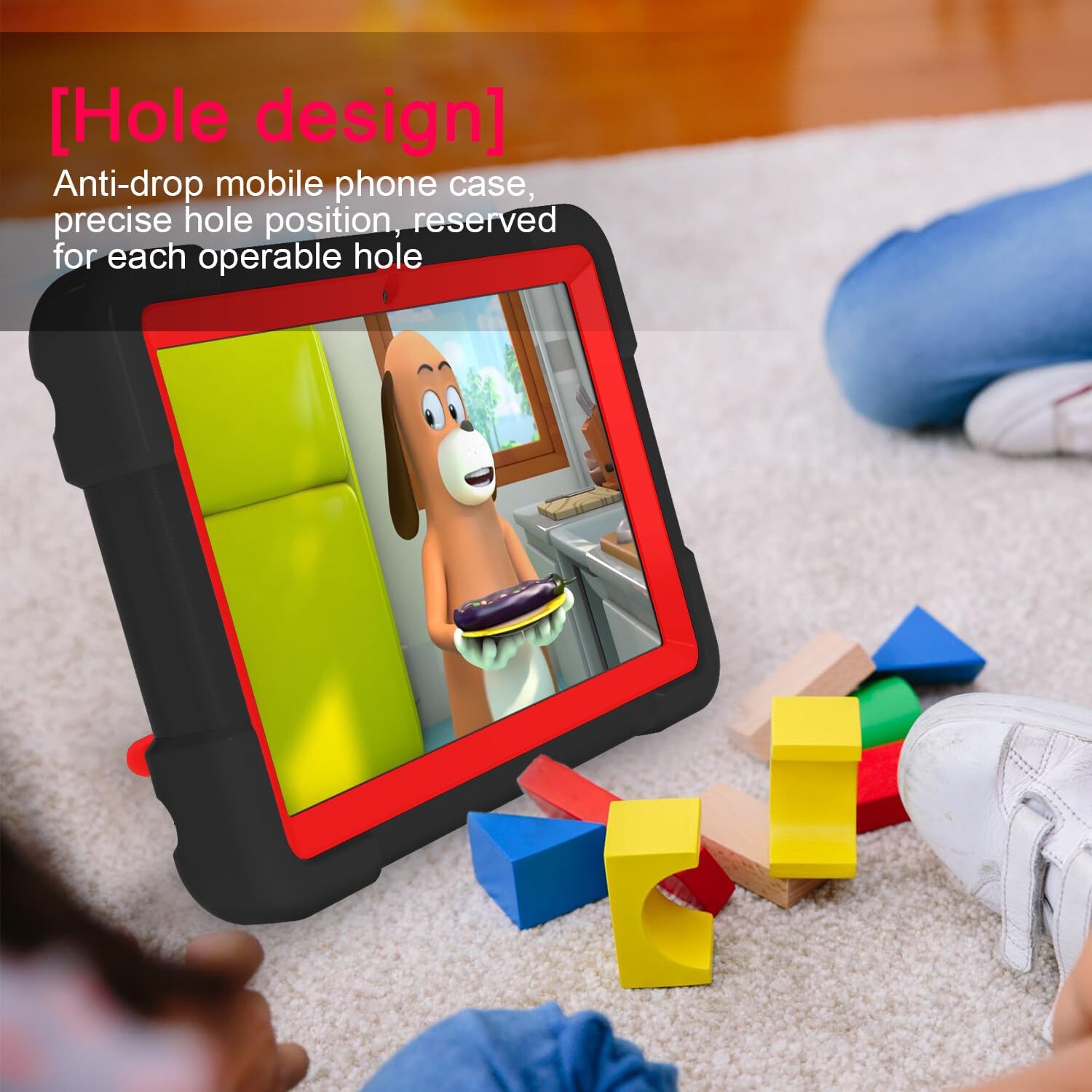 Compatible with Amazon Fire HD 8 2020/2022 Tablet Case，Rugged Kids Case with Stand Lightweight Shockproof Kids Friendly Tablet Cover Black+Red