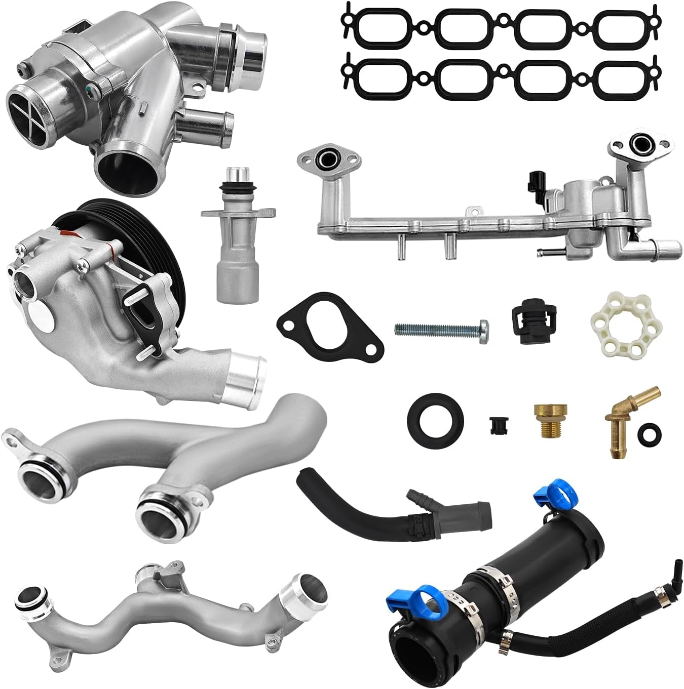 LR090630 Aluminum Cooling System Kit Fit for Jaguar F-Type XF XJ XKR XFR for Land Rover Range Rover Range Rover Sport LR4 2010-2017 5.0L V8 Engine LR109402 LR122709