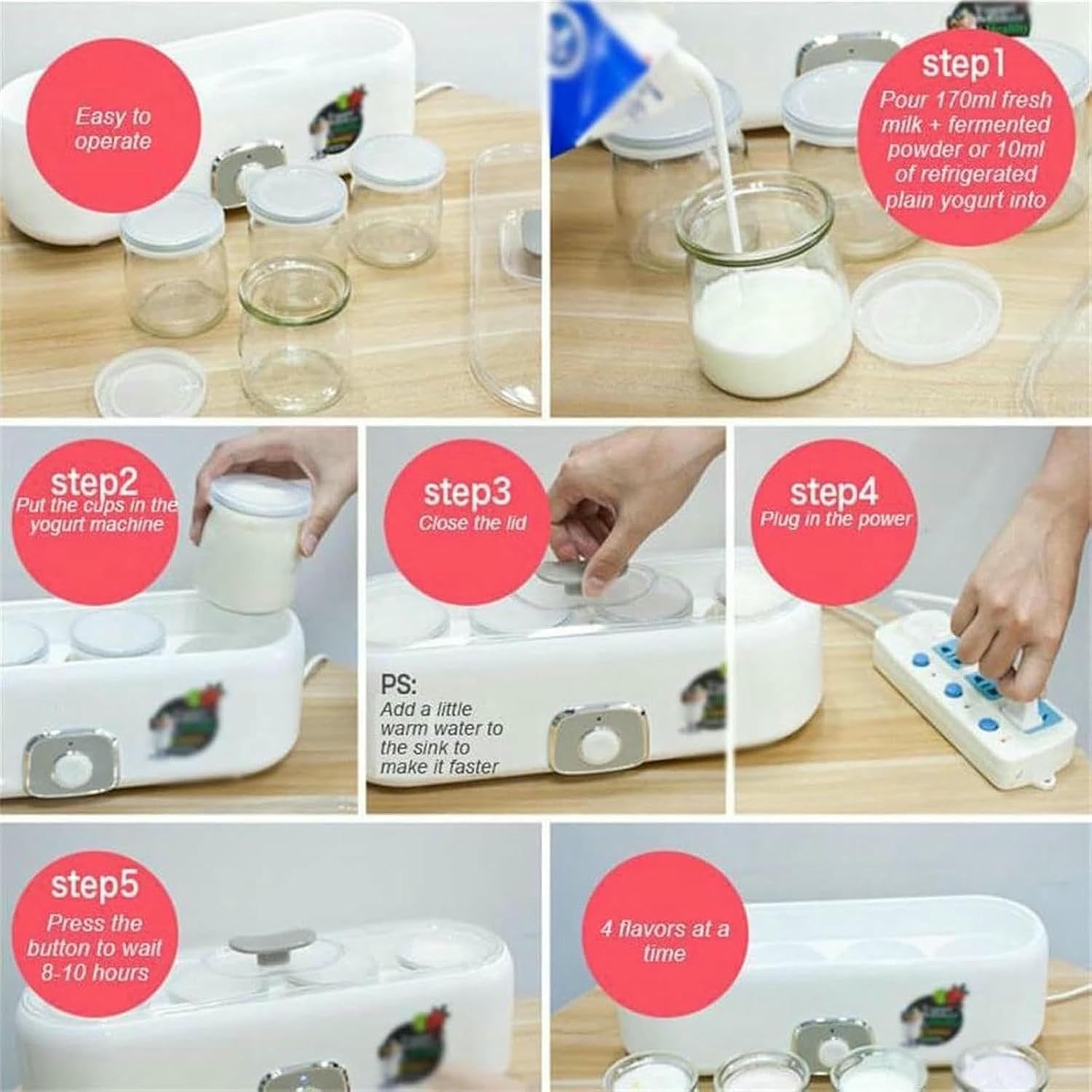 Yogurt Maker with 4 Glass Fermentation Jars Mini Automatic Yogurt Machine Home DIY Yogurt Tools Kitchen