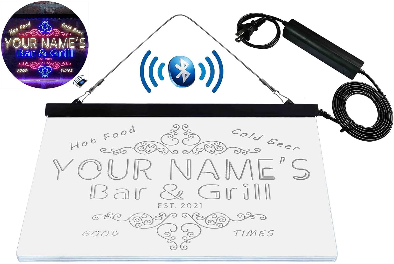 Personalized Bar & Grill Beer Tri-Color LED Neon Light Sign Customize Name Date Text Quote Font Red & Blue & Yellow 13 x 8.7 Inches st9s32-u2-tm-rby