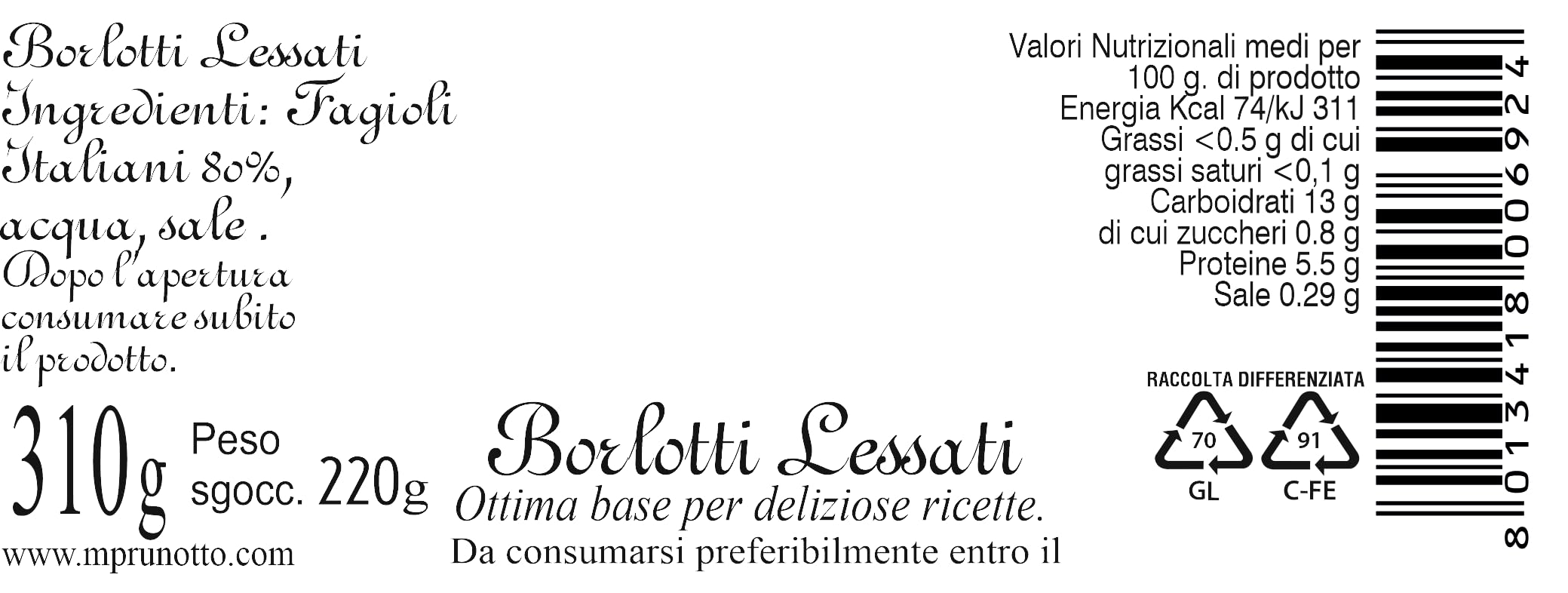 6 vasetti Fagioli Cannellini lessati in vaso Prunotto Mariangela azienda agricola in Alba
