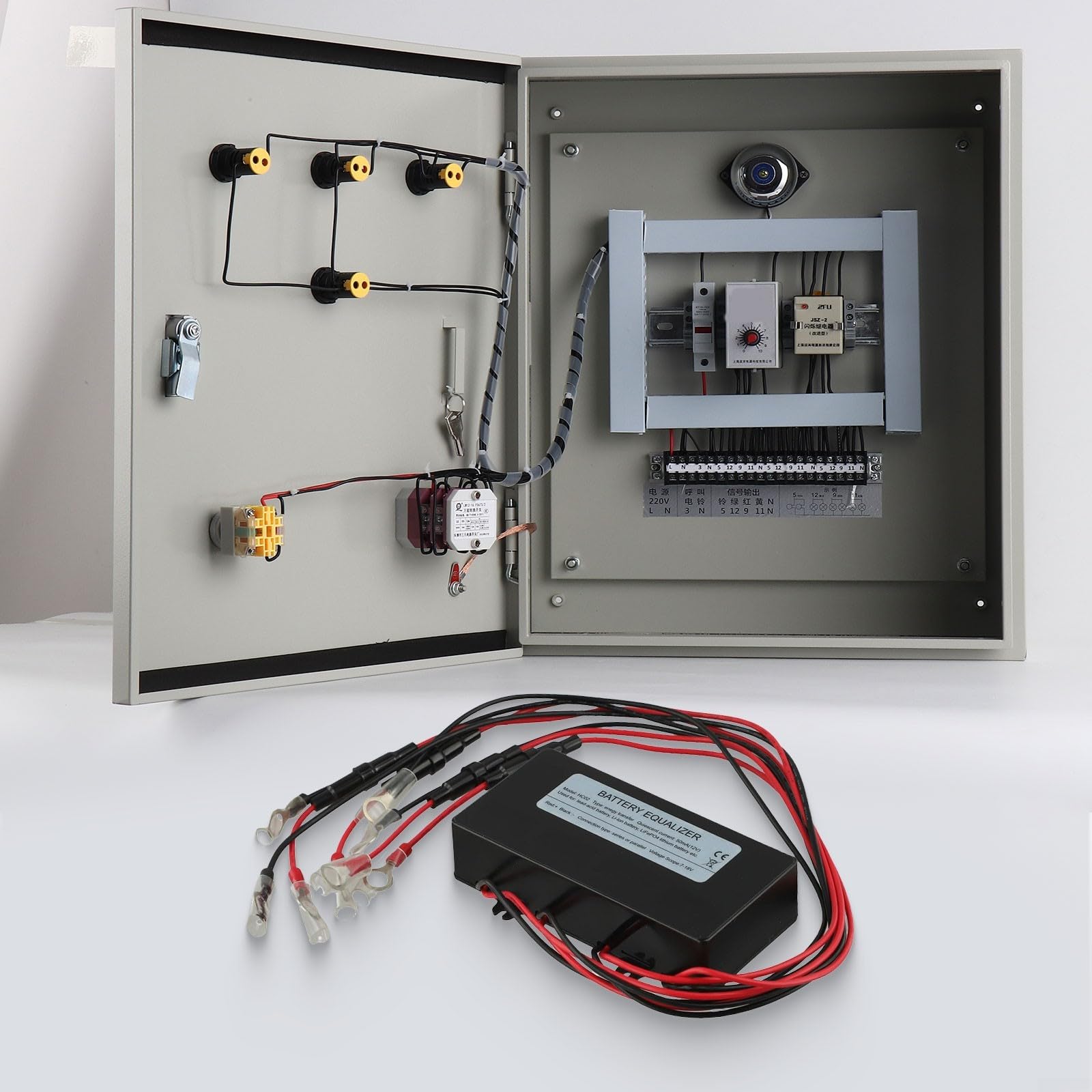 Intelligenter Batteriespannungsausgleicher, 24 V, 48 V, LED-Display, Lade-Entladungs-Equalizer mit Niederspannungs-Trennschalter für Serienverbindungen (HC02 (mit))